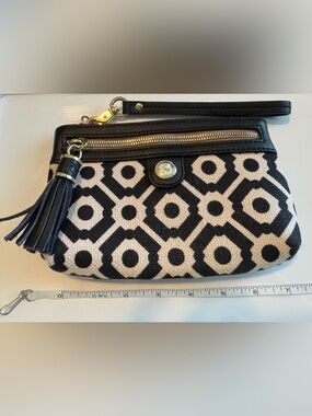 Spartina 449 Daufuskie Island Geometric Linen & Leather Wristlet Clutch